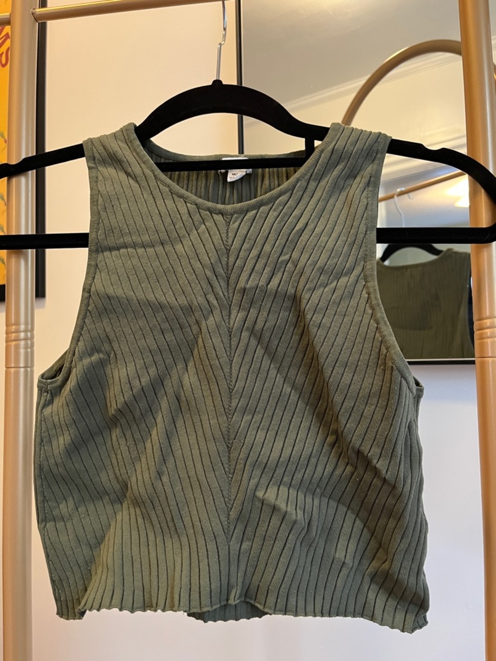 Garage Olive Green Ribbed Cropped Tank
